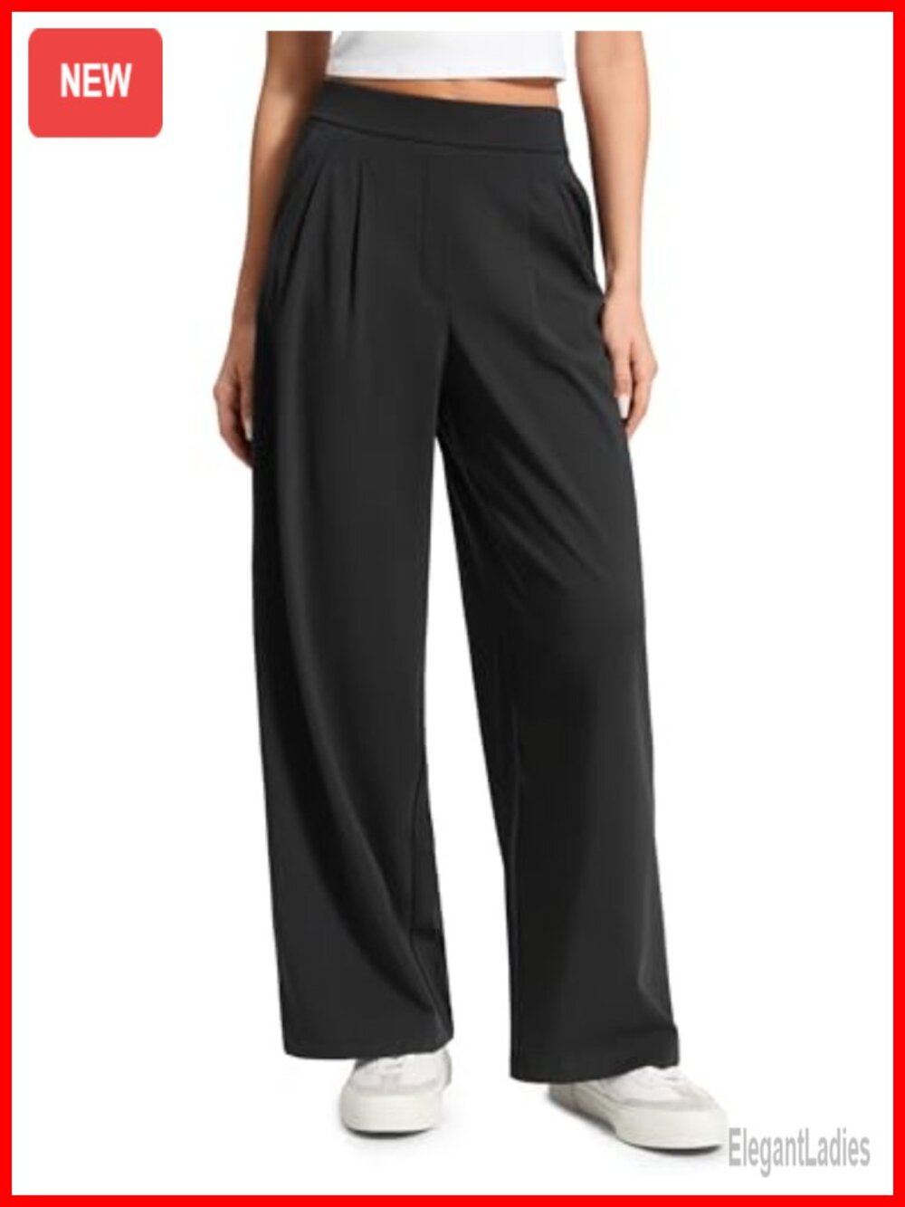 Wide Leg Dress Pants 4-Way Stretch High Rise Loose Fit Pleated Work
